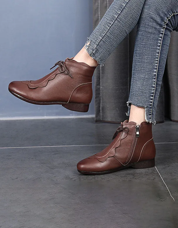 Handmade Soft Leather Lace-up Retro Boots