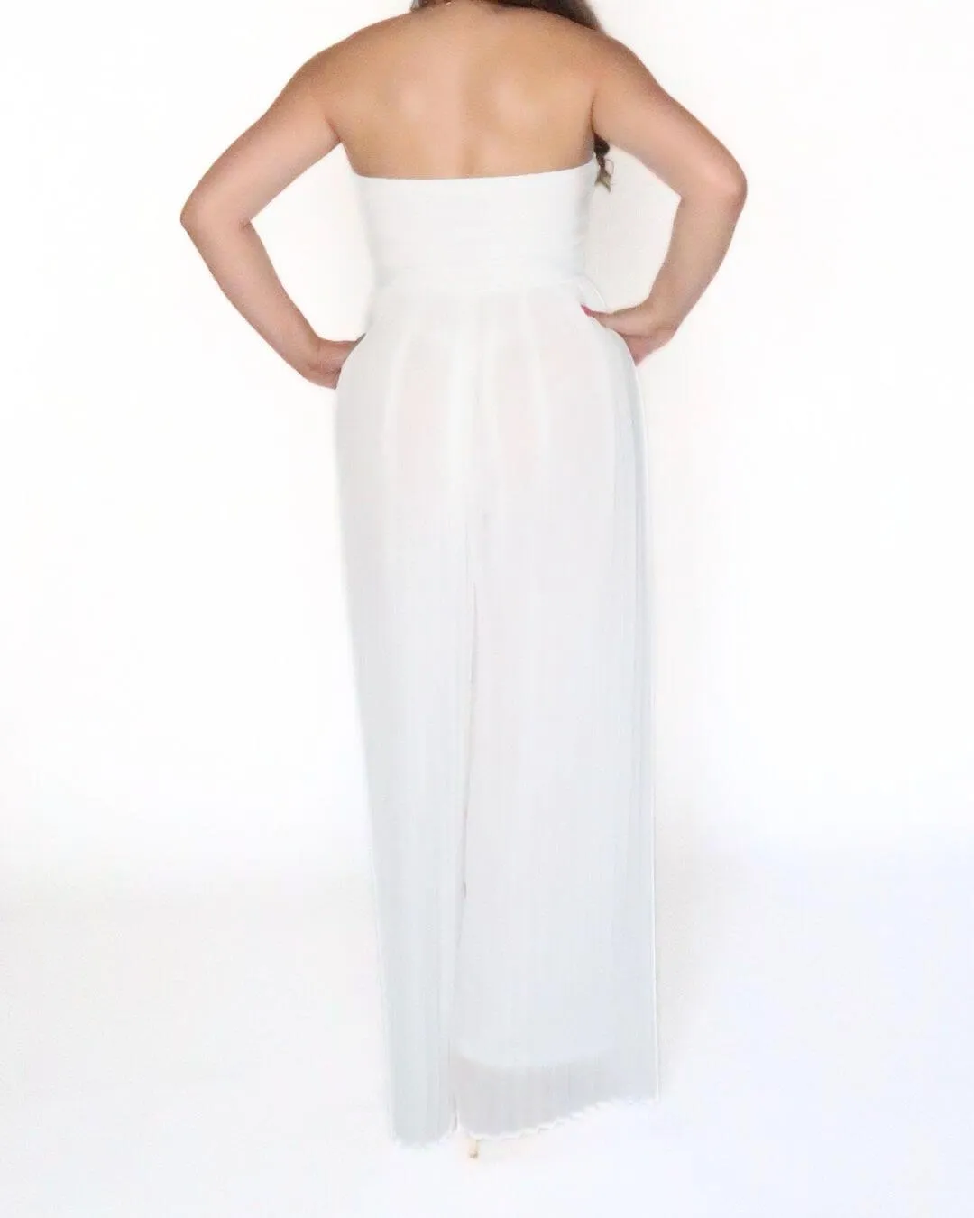 Women’s White Pleated Strapless Woven Jumpsuit