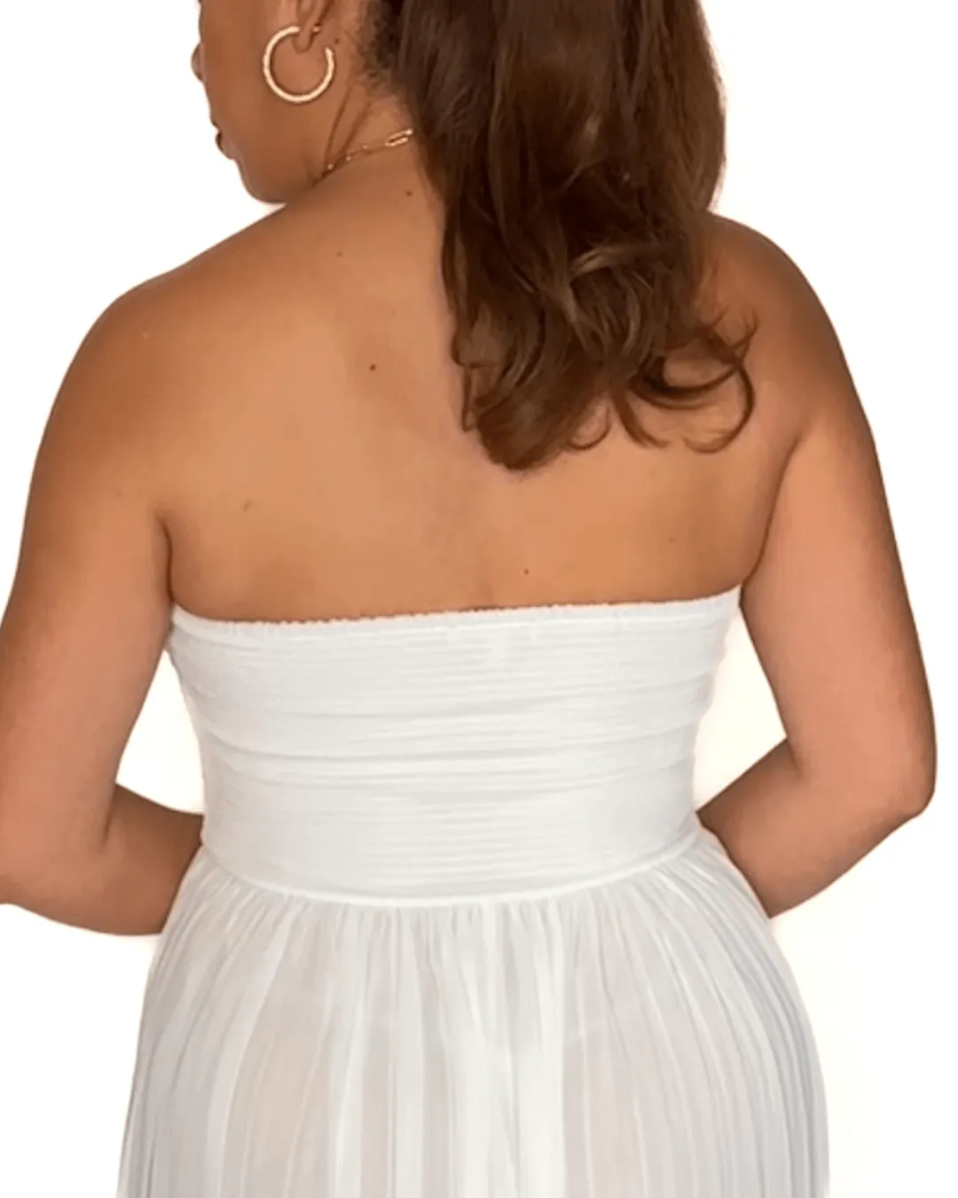 Women’s White Pleated Strapless Woven Jumpsuit